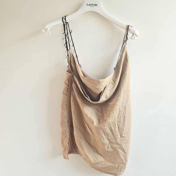 New Zara Beaded Asymmetrical Draped Tan Top NWT Sizes Medium, Large - Picture 7 of 11